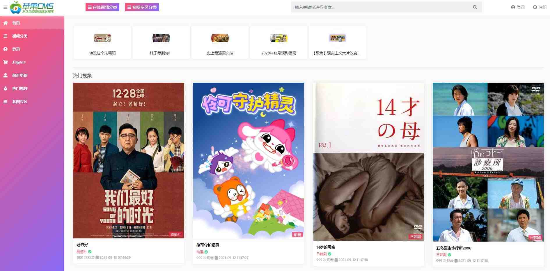 苹果v10粉色H视频网站模板